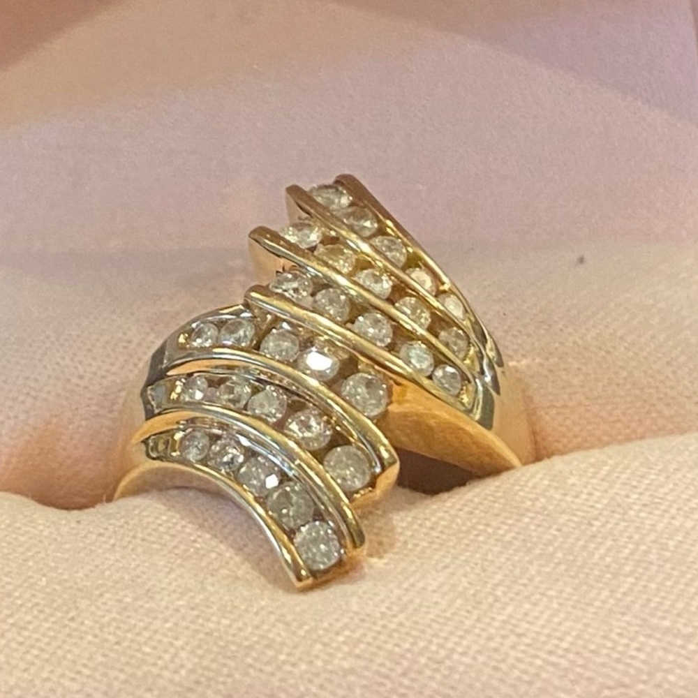 1ct Natural Diamond Bypass Ring 10K Yellow Gold Vintage Channel Set